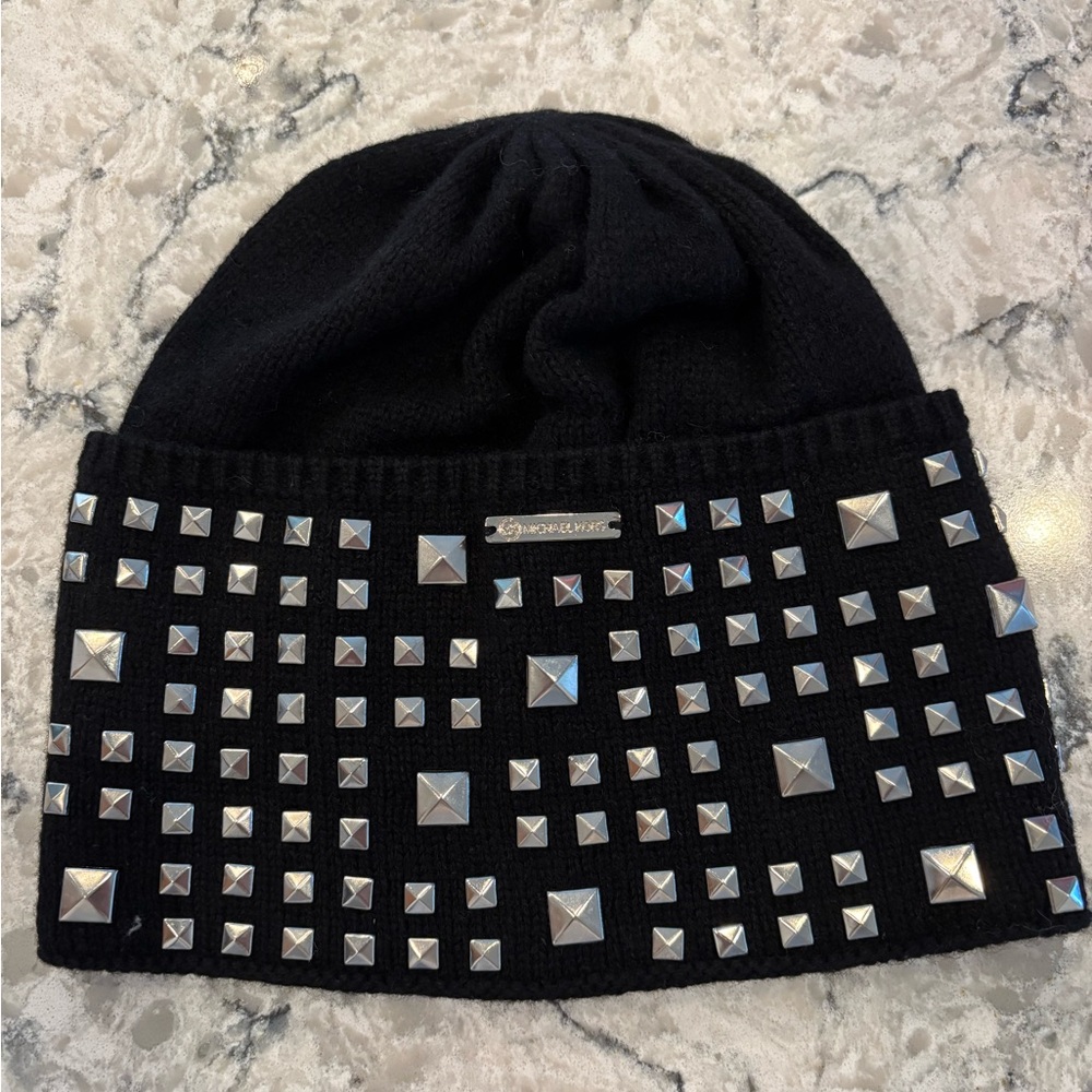 Michael Kors Black Beanie with Silver Stud Detail.